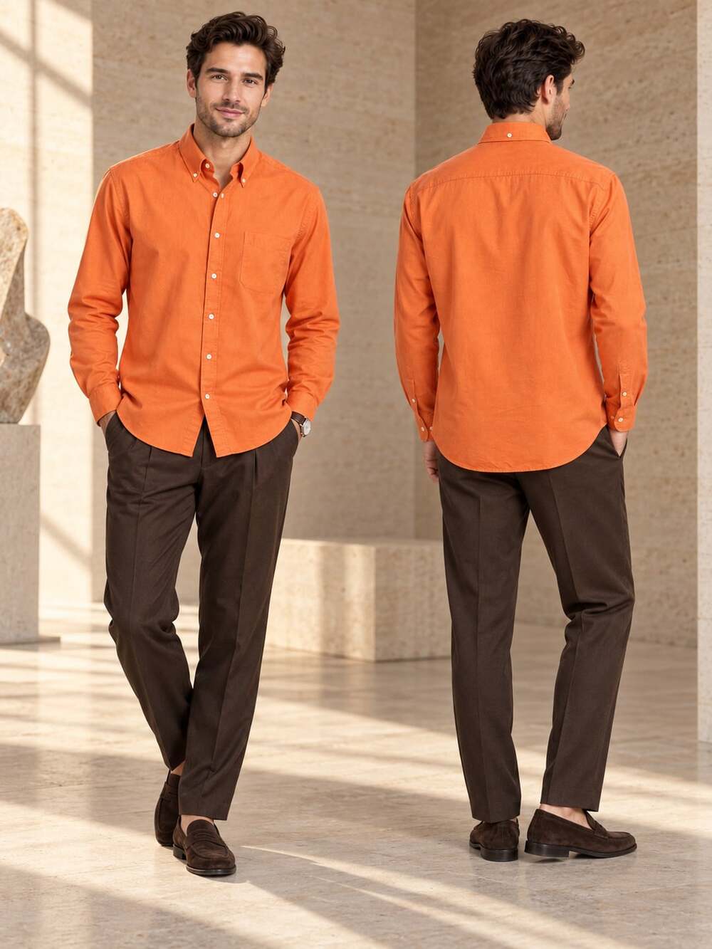 Eton Slim Fit Button-Down Shirt Orange Size 38 S